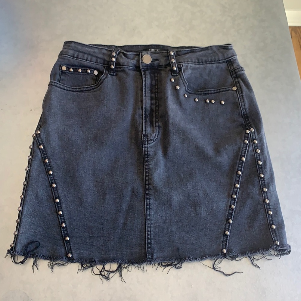 Studded Black Jean Skirt